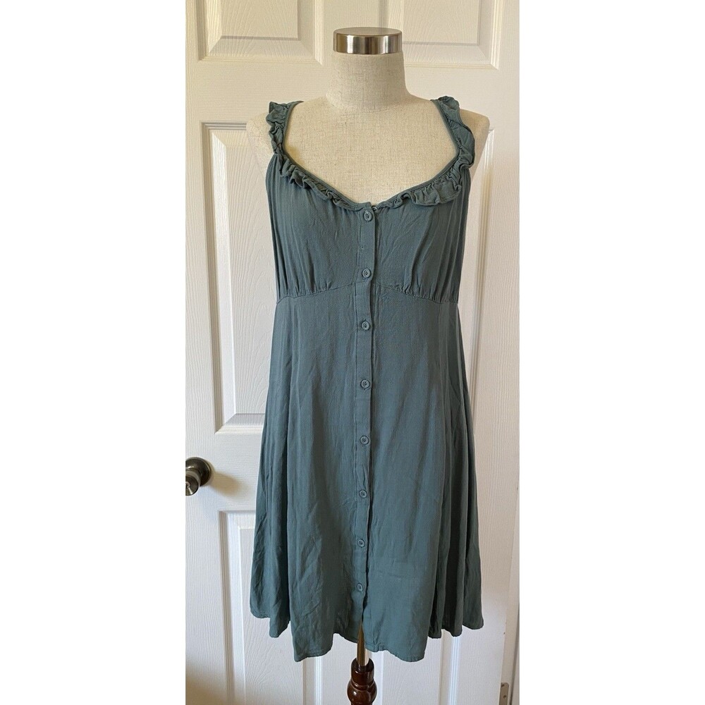 Becool Green Button Front Sundress Adjustable Straps Size Large